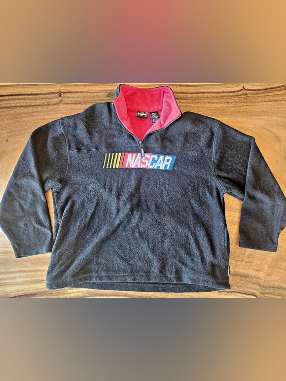 Vintage NASCAR quarter zip pullover Black Red Fleece Sweater Size Medium